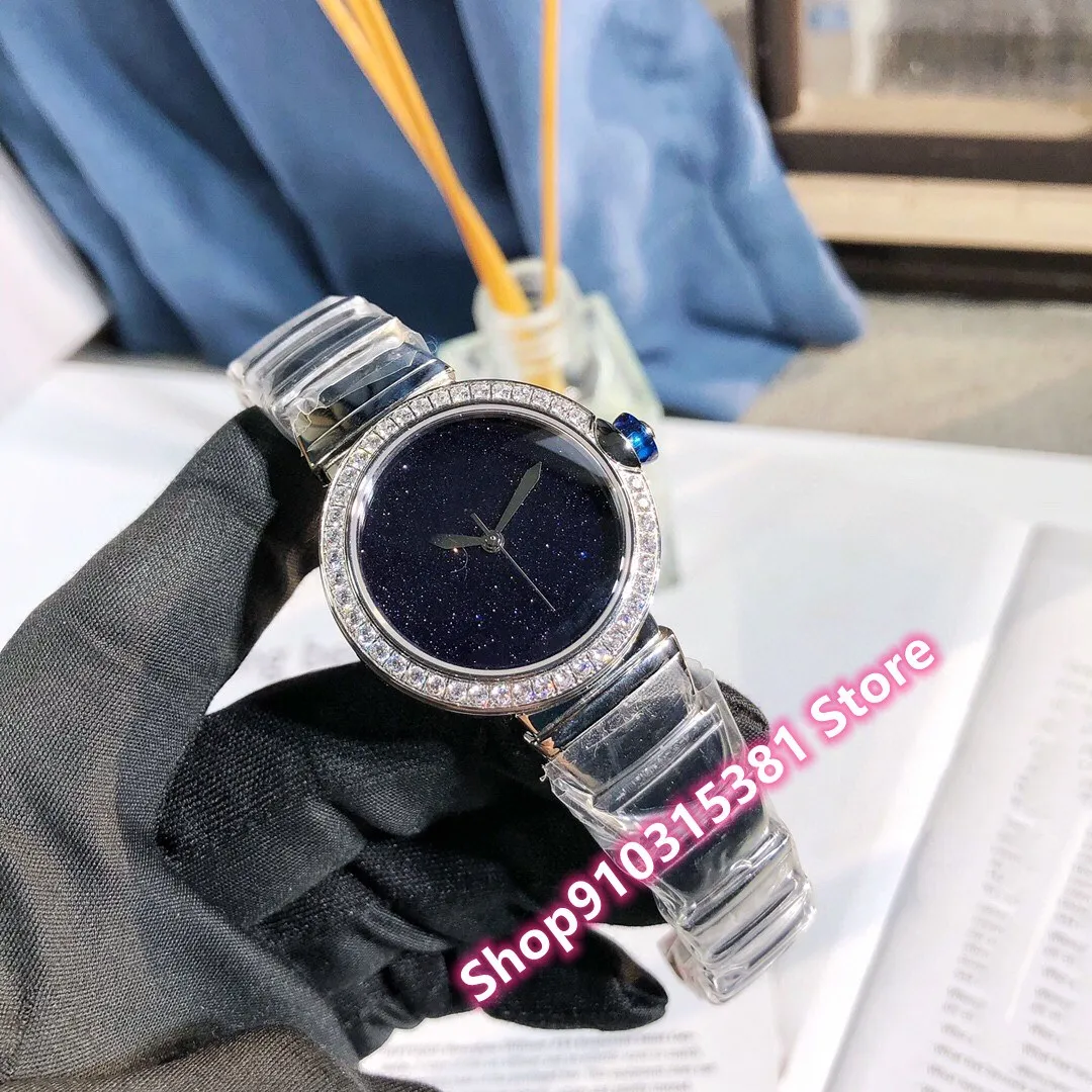 有名な新しいブランドロマンチックな星空の腕時計ローズゴールドステンレススチールクォーツ時計女性の幾何学的ダイヤモンド時計33mm