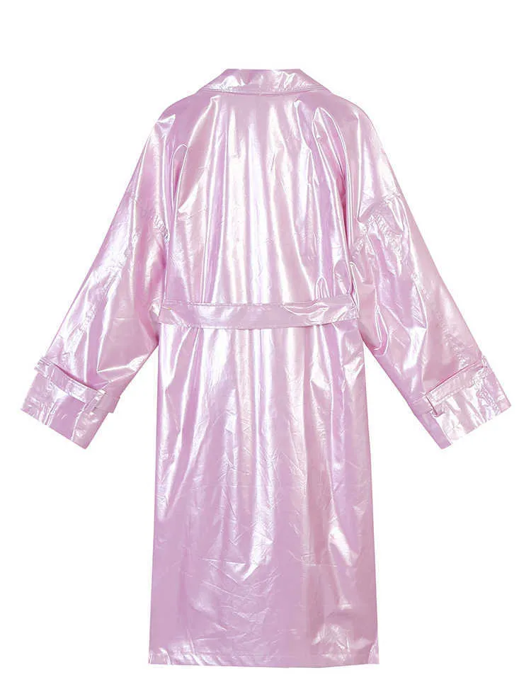 Lautaro Pink Long Patent革のトレンチコート女性長袖二重抽選特大ファッションレディース服211007