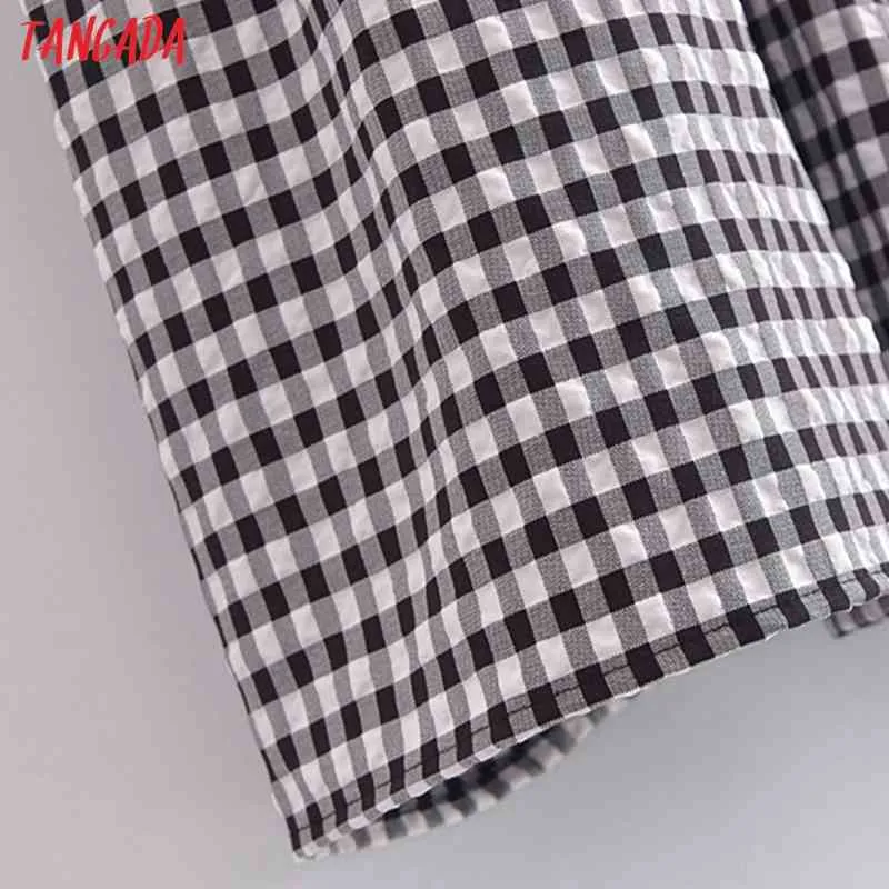 Été femmes Plaid imprimé plage bouffée à manches courtes dames Mini robe Vestidos 3H252 210416