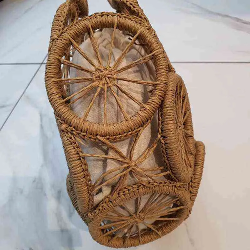 Torby na zakupy Słoma Plaża Handmade Tkany Okrągły Rattan Z Warkoczem Kobiety Summer Bali Bohemia Ramię Hollow Crossbody Portfele220307