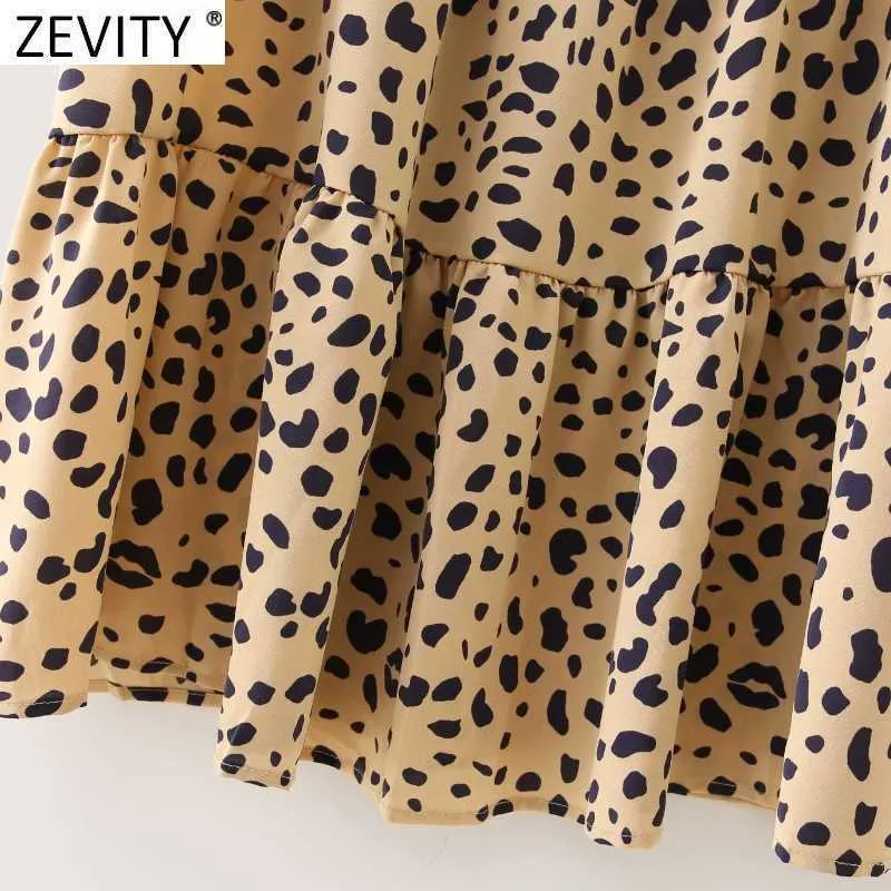 Zevity Women Vintage V Neck Leopard Print Shirt Dress Chic Female Butterfly Sleeve Casual Slim A Line Vestido DS5089 210603