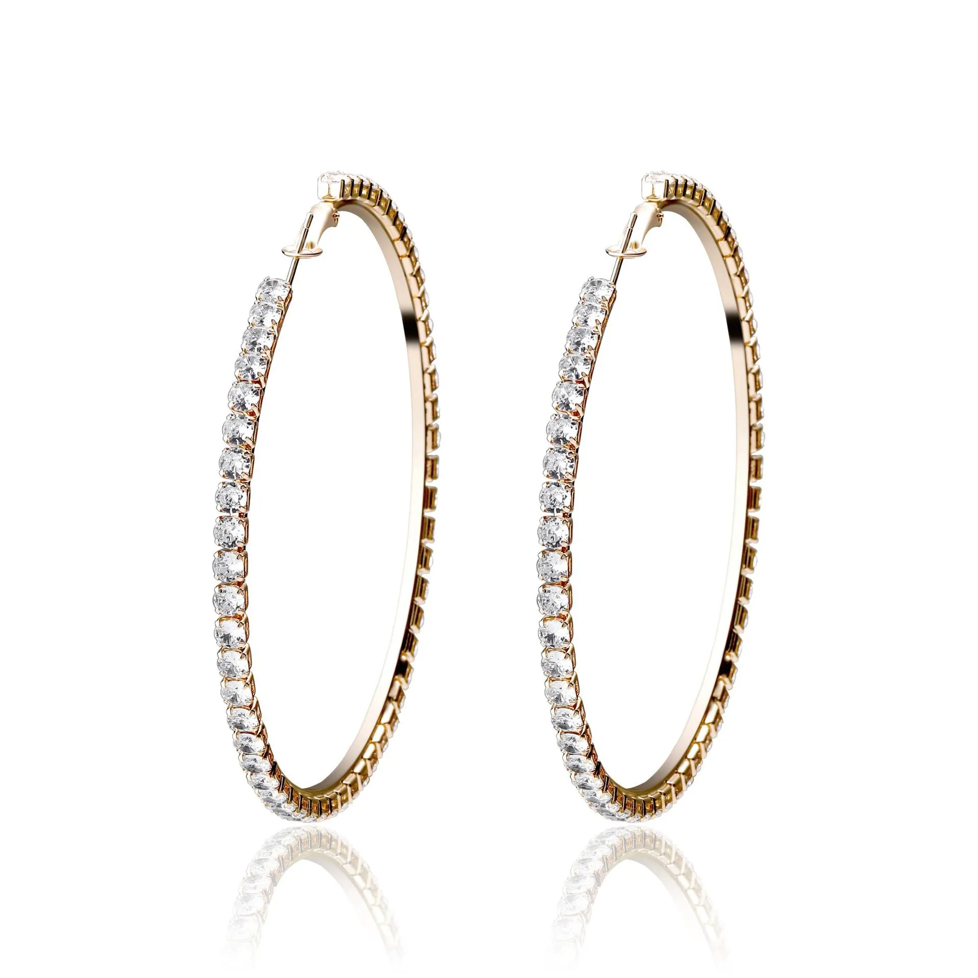 Boucles d'oreilles femmes 2 cm-10 cm de diamètre haute qualité 18K jaune blanc plaqué or CZ grand cercle boucles d'oreilles créoles pour filles femmes 267s