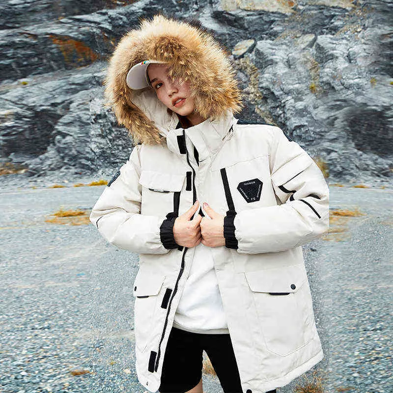 Men's White Duck Down Jacket Cargo Warm Hooded Thick Puffer Jacket Coat Couple High Quality Overcoat Thermal Winter Parka Men 211110