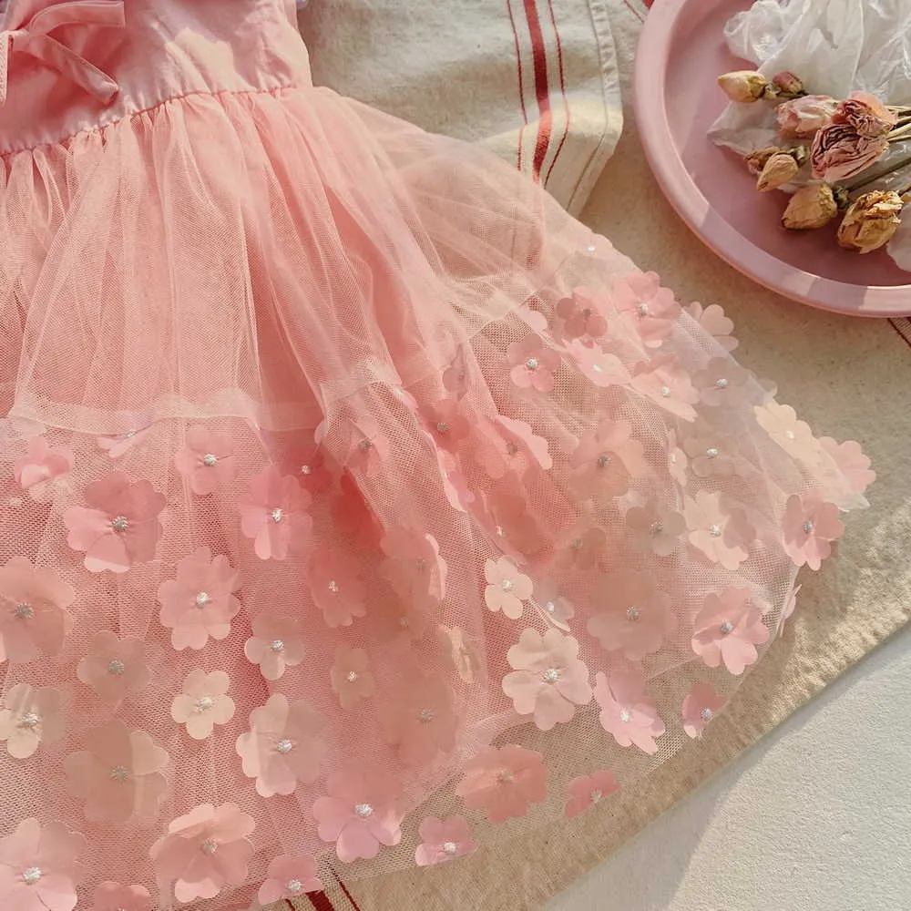 Märchen Mädchen Blumen Spitzenkleid für Kinder Lolita Blütenblätter Applikation Baby Mädchen Party Sommerkleid Mode Großhandel Bulk Kleidung 210529