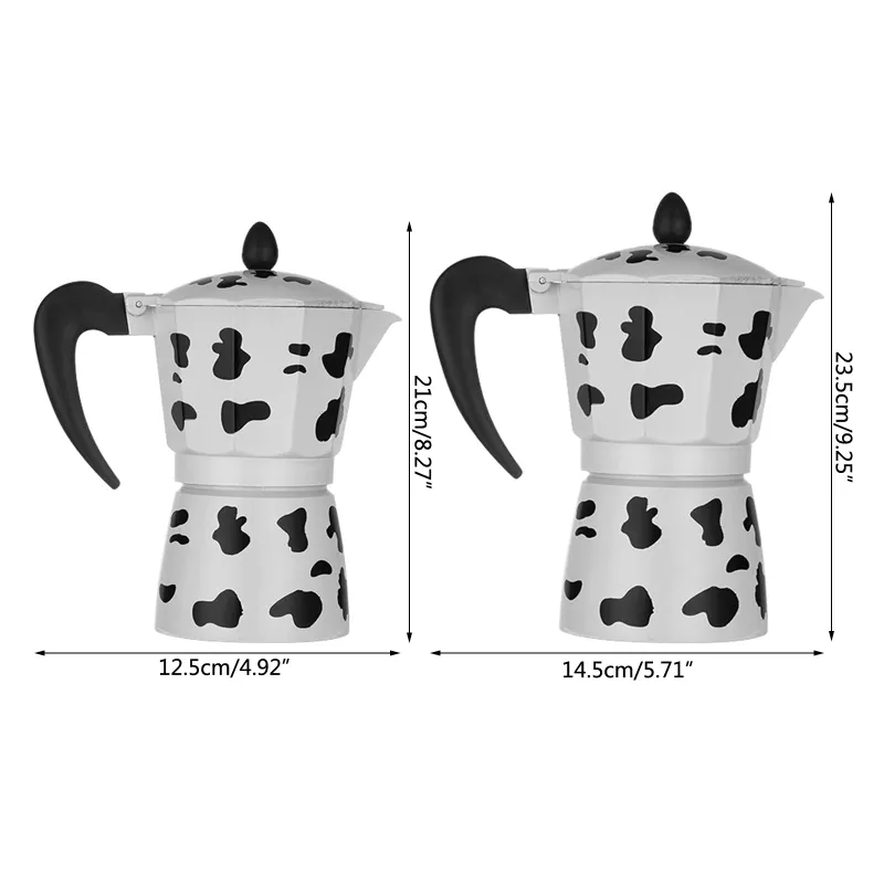 İnek Baskılı Kahve Makinesi Alüminyum Alaşım Moka Pot Espresso Mocha Latte Percolator R9JC 2103309515001