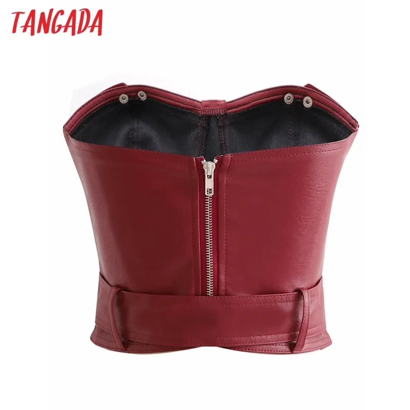 canotta da donna in ecopelle rossa con cintura con cerniera senza maniche top sexy femminili senza schienale 1D230 210416