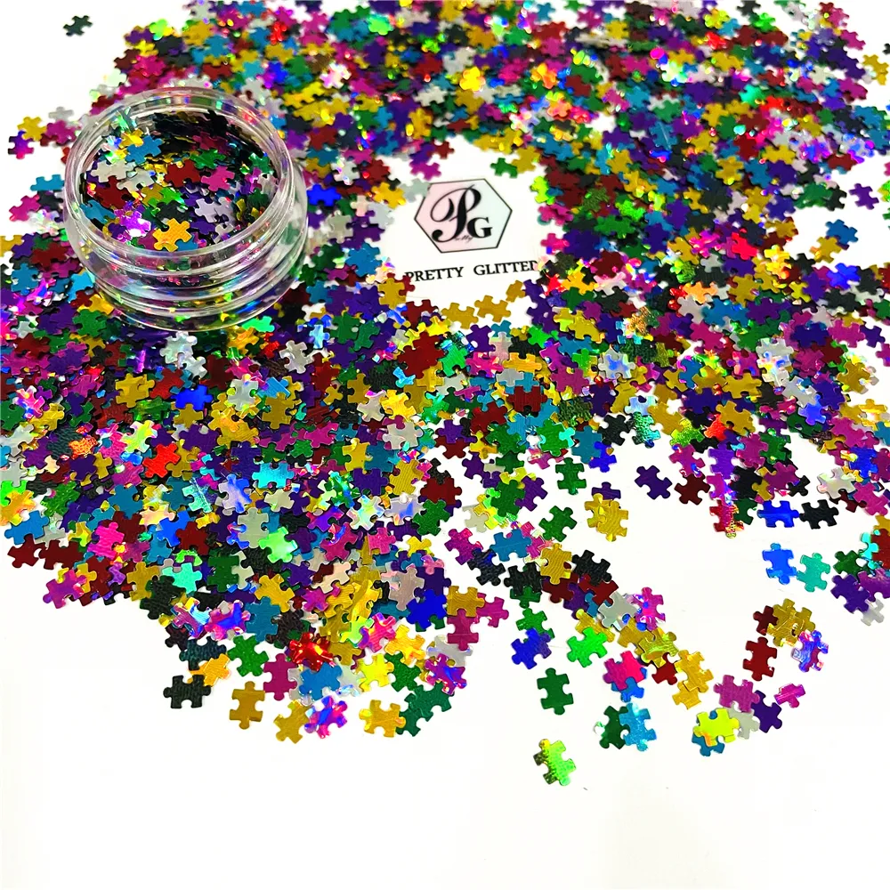 PrettyG 1 boîte colorée Puzzle forme paillettes paillettes pour résine bricolage faisant Art artisanat ongles maquillage décoration accessoires