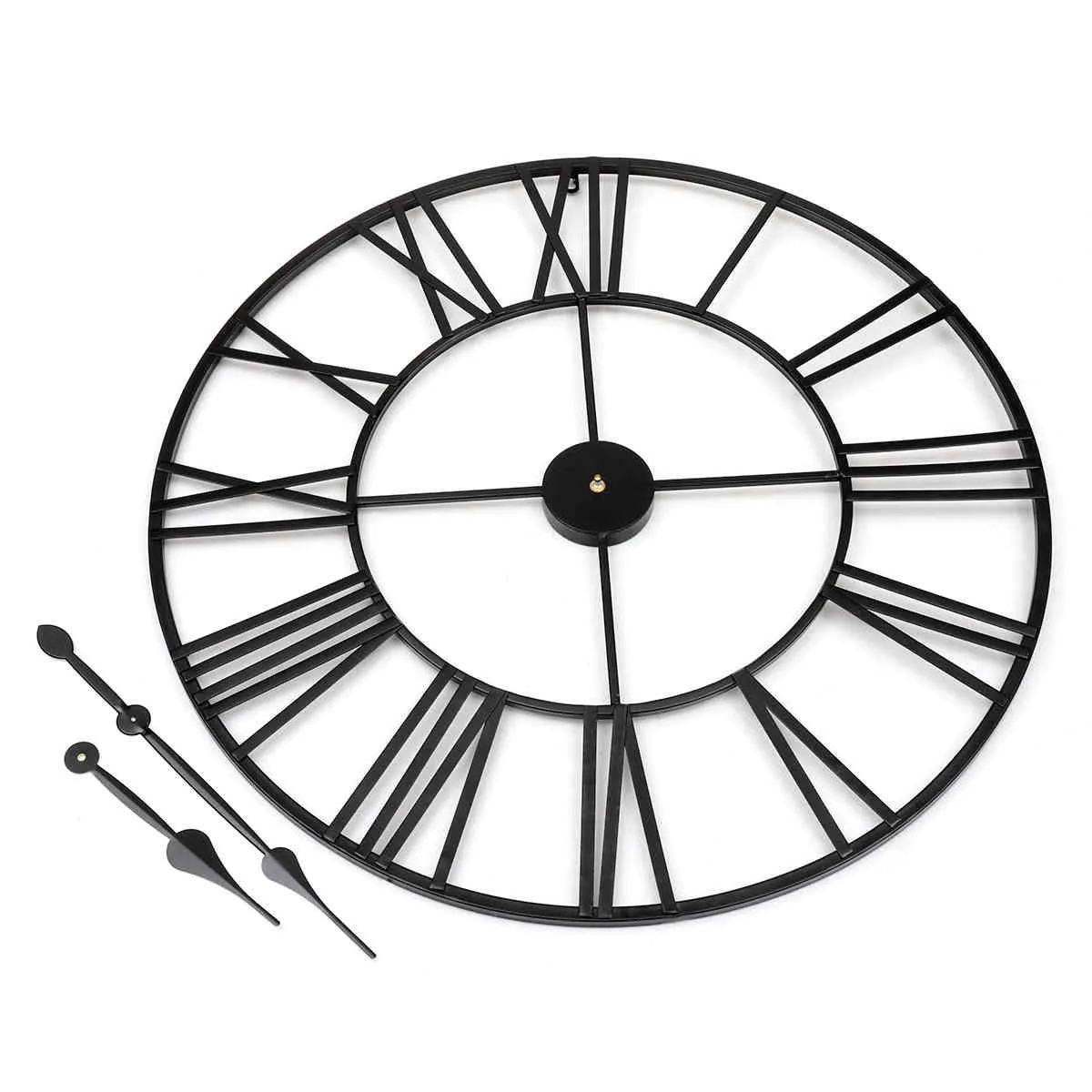 80 cm moderne 3D-große Retro-Wanduhr aus schwarzem Eisen mit hohlen römischen Ziffern und Heimdekoration auf der 210414