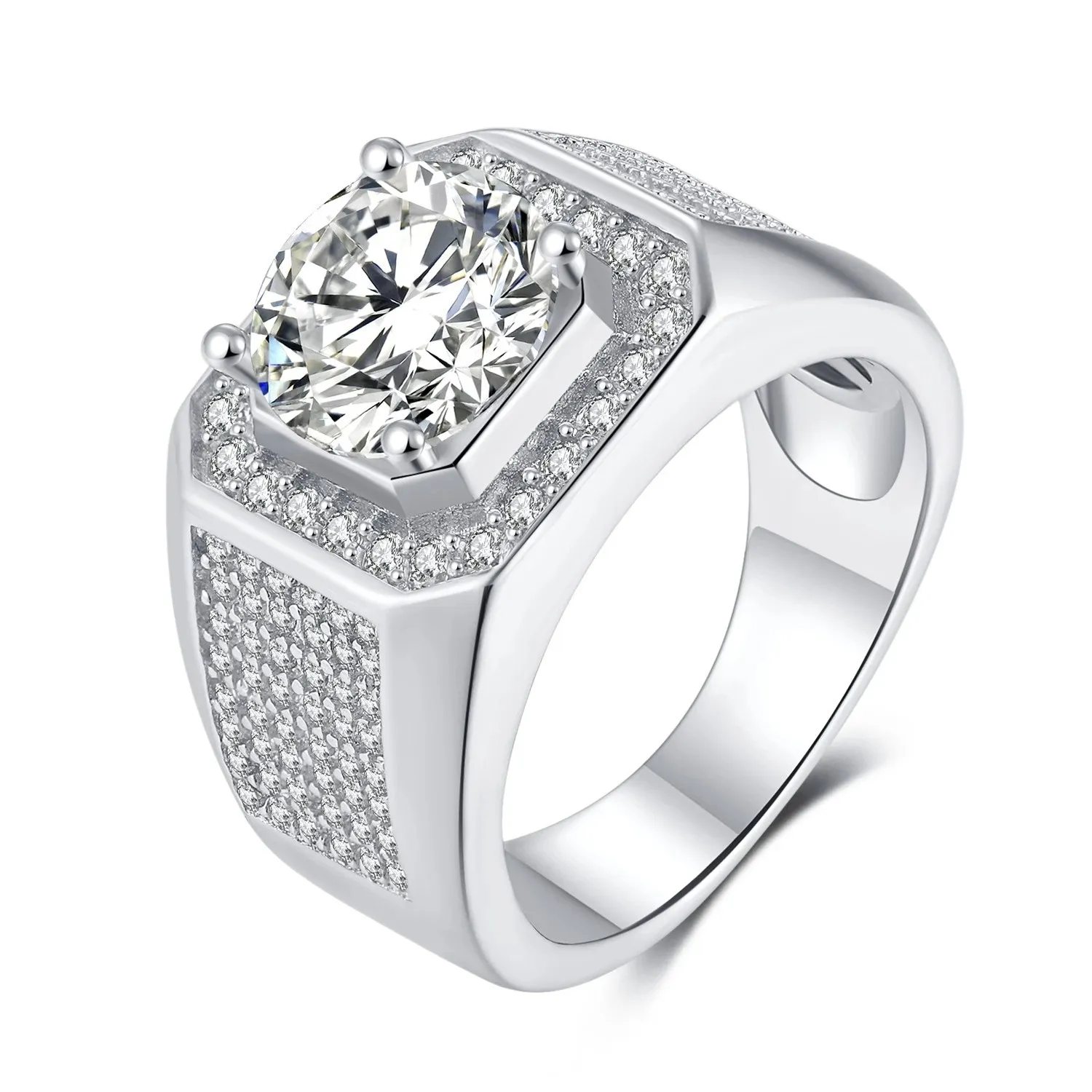 Simulado moissanite s925 anel de prata masculino casamento noivado anel de diamante quadrado micro incrustado multy diamantes jóias gift231l