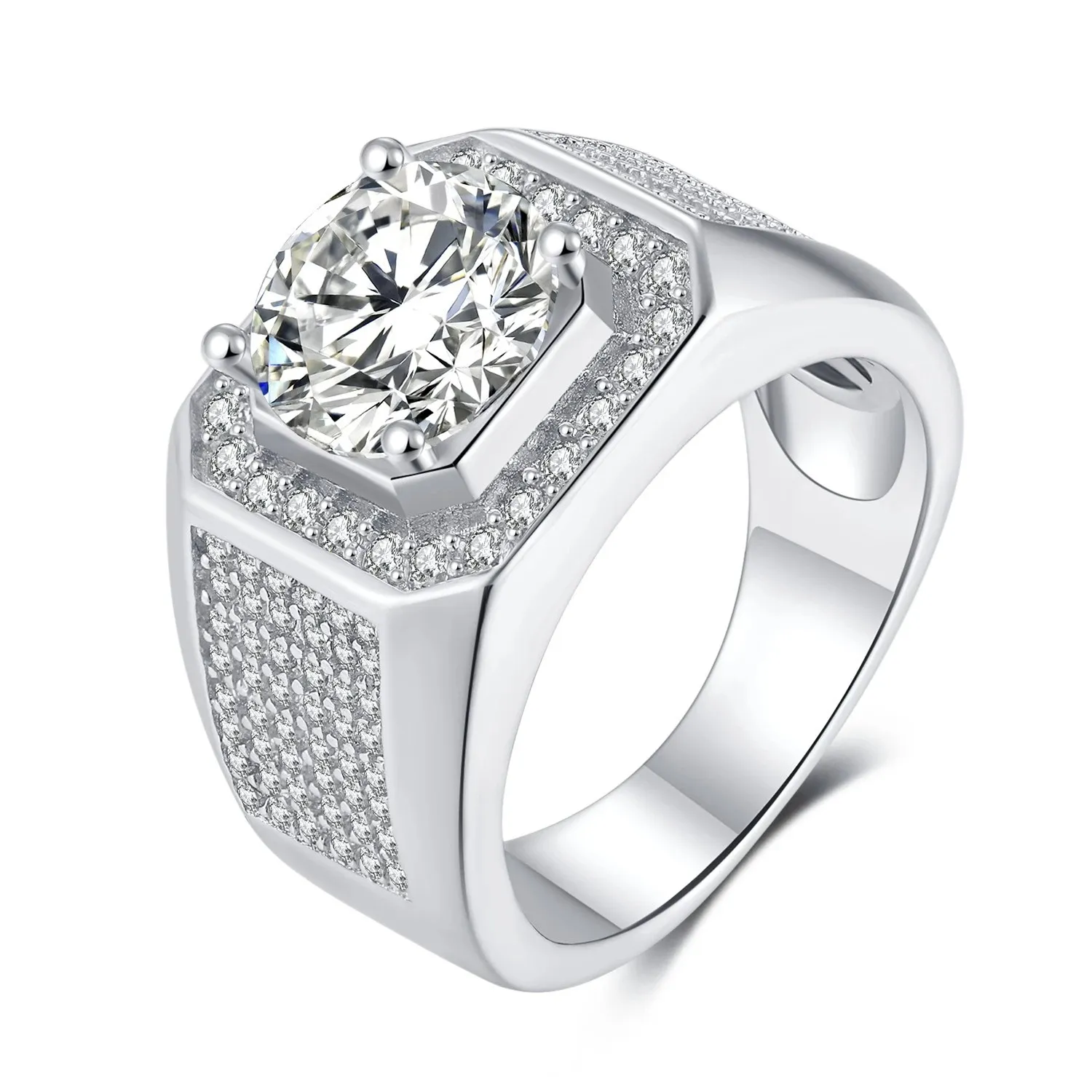 Simuliertes Moissanit S925 Silber Ring Men039s Hochzeit Engagement Square Diamond Ring Micro eingelegt Multy Diamonds Schmuck Geschenk4209997