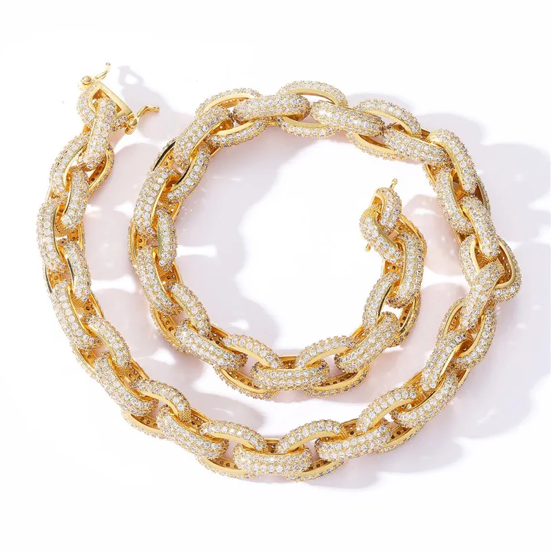 Moda masculina hip hop colar 13mm 16-24 polegadas amarelo branco banhado a ouro bling micro configuração cz o corrente colar pulseira jóias gif223v