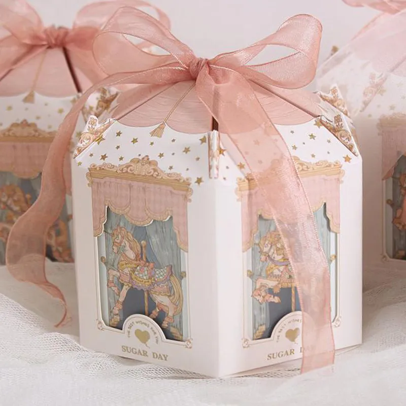 Карусель бумажная подарочная коробка с лентой свадебной сувениры и подарков вечеринка для детского душа конфеты.