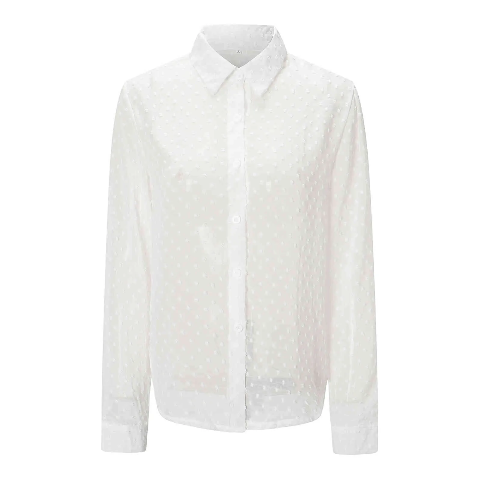 Tüll weiß gepunktete Bluse Shirt Damen Sommer Cover Up Strandbluse Streetwear Casaul Boho Shirt Tops weiblich 210415