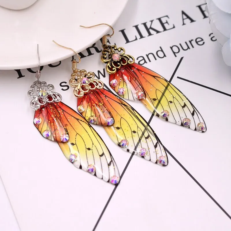 Boucles d'oreilles à breloque aile de Simulation de fée à la main insecte papillon goutte feuille strass bijoux de mariée romantiques