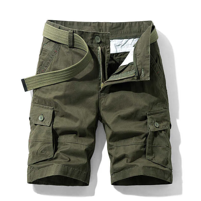 Oiata Mannen Zomer Casual Vintage Classic Pockets Losse Fit Cargo Shorts Uitloper Mode Twill 100% Katoen 210716