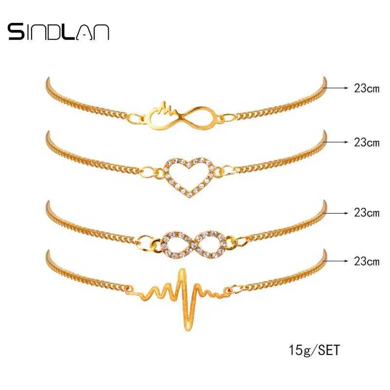 Braccialetto Sindlan Fashion / Set Charm Crystal Digit 8 Hollow Heart Cardiogram Gold Catena Braccialetti Braccialetti le donne Q0719