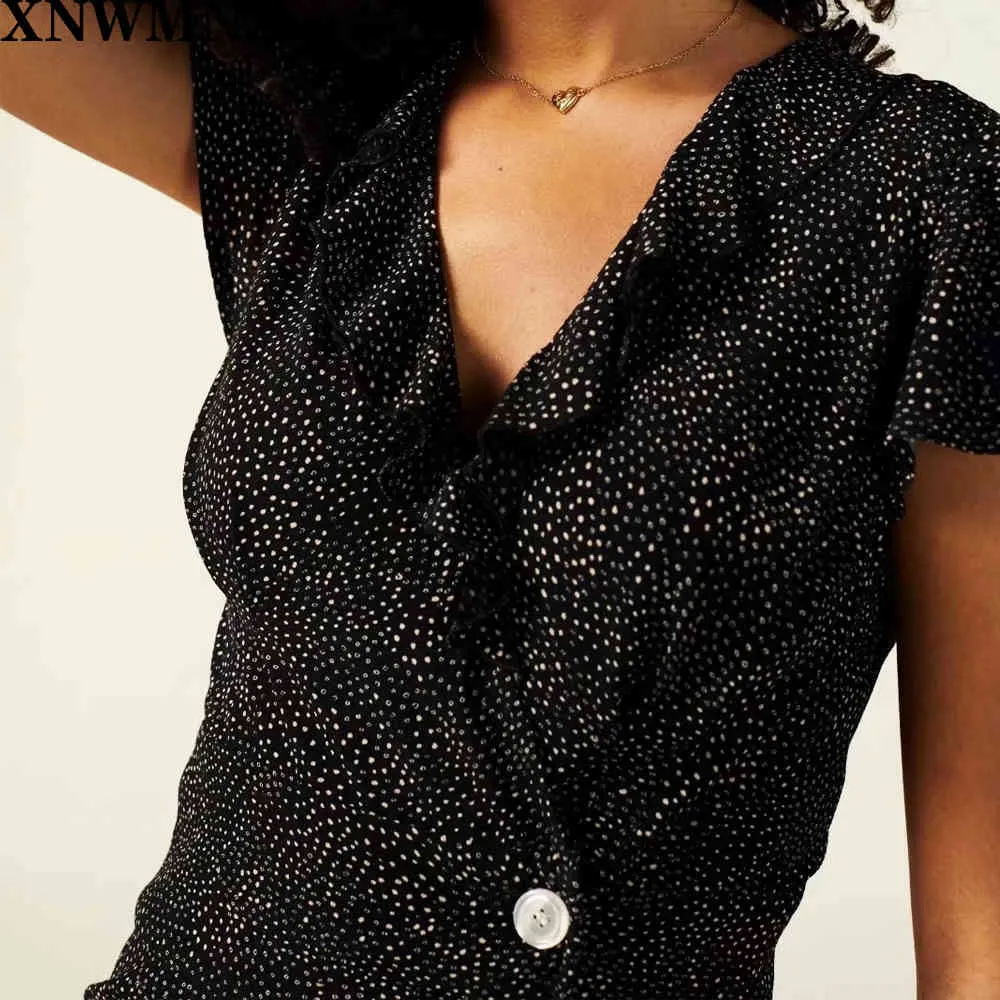 Vintage Black Dot Print vestidos France Wrap Midi Dress Fashion Bottoni laterali legati intorno alla vita delle donne 210520