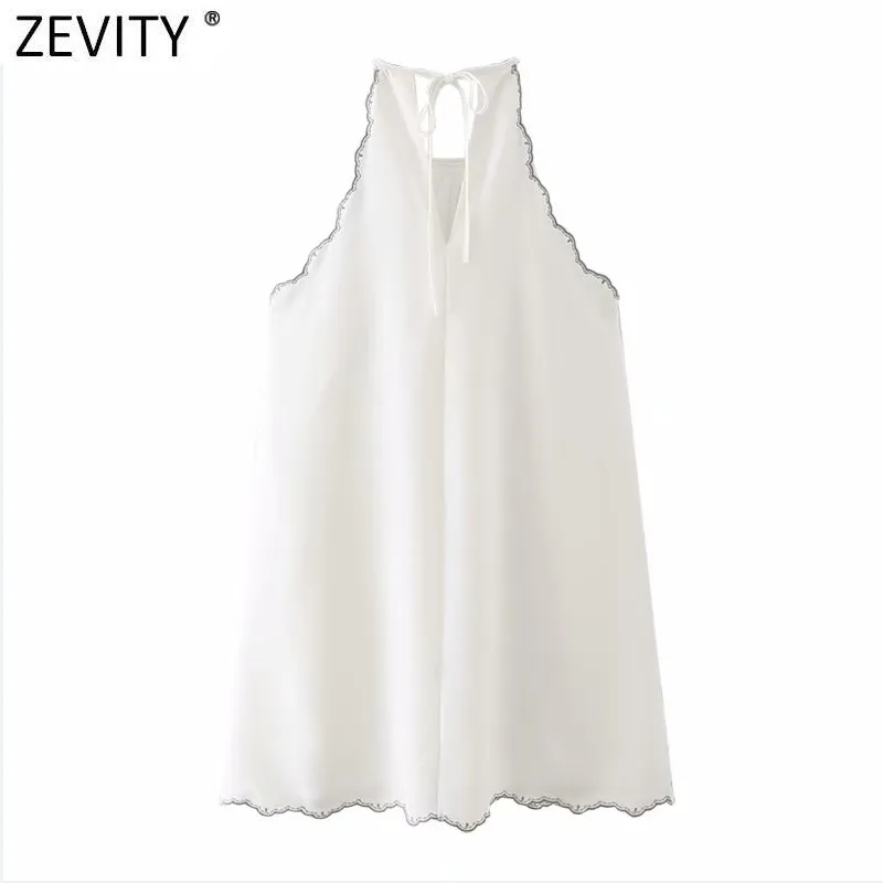 Women Fashion Edge Embroidery White Halter Dress Female Chic Sleeveless Lace Up Beach Style A Line Summer Vestido DS8201 210420