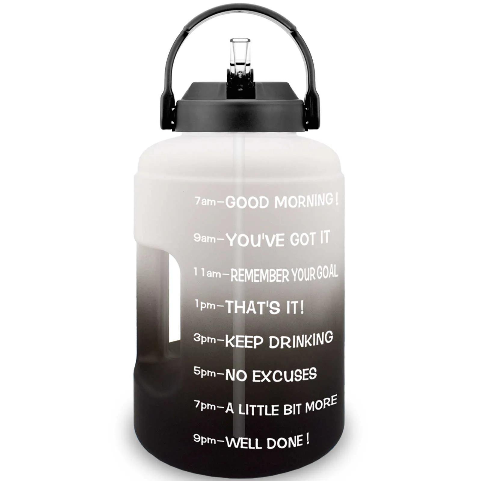 BuildLife Gallonen-Wasserflasche mit Strohhalm, motivierender Zeitmarker, BPA-frei, breite Öffnung, auslaufsicher, mobiler Halter, Griff, Reisekrug 210907