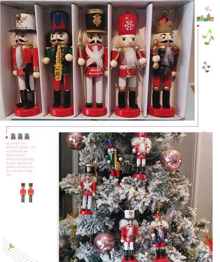 Merry Christmas Decorations Kids Nutcracker Soldier Doll 12cm Wooden Pendants New Year Ornaments for Navidad Xmas Tree Y0913443834