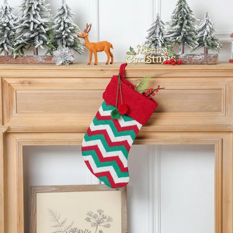 Gebreide kerstokken kousen decor xmas bomen ornament party decoraties rendier sneeuwvlok streep snoep sok tassen geschenken