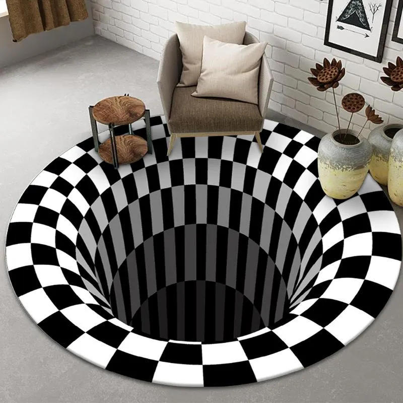 Tapis Tapis rond Clown Piège Vision Zone Tapis Halloween 3D Tapis géométrique Tapis de salon Tapis de couloir Décoration de Noël 2378