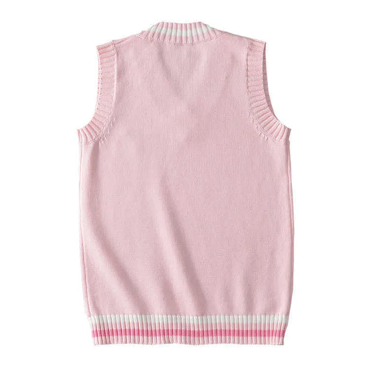 JK Pullover Weste V-Ausschnitt süße rosa Kaninchen japanische Kawaii Stickerei Muster Hase Studenten Uniform Schulmädchen Pullover 211009