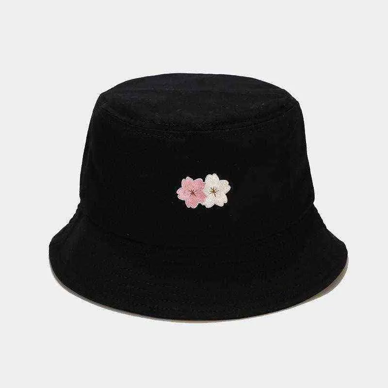 LDSLYJR 2021 Bomullblomma Broderi Bucket Hat Fisherman Hat Outdoor Travel Hat Sun Cap Hattar för kvinnor 197 G220311