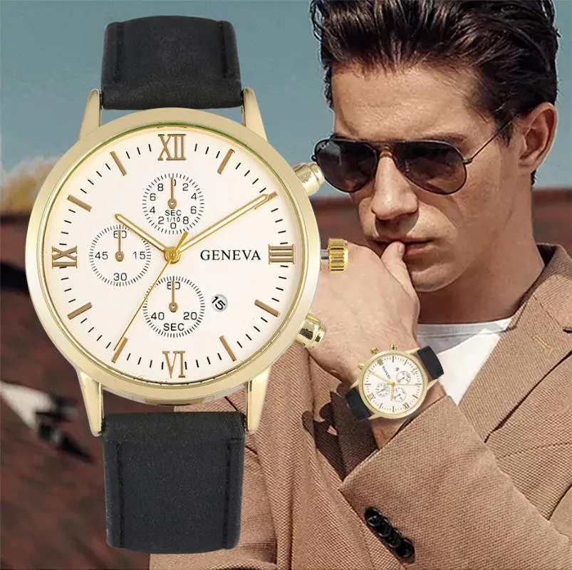 Decorazione falso cronografo quadrante orologio da uomo al quarzo elegante casual orologi da polso in pelle da uomo con data automatica orologio da polso maschile261F