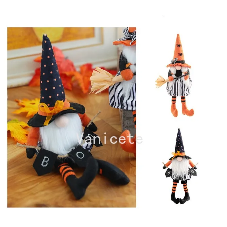 Halloween Party Décoration chapeau longues jambes avec balai nain poupée créative poupée sans visage ornements de table 2 style T2I52391