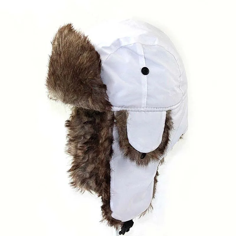 Vinter faux päls trapper hatt ryska ushanka trupper vattenbeständig flyghattar för män snö esskimo mössa med öronflikar