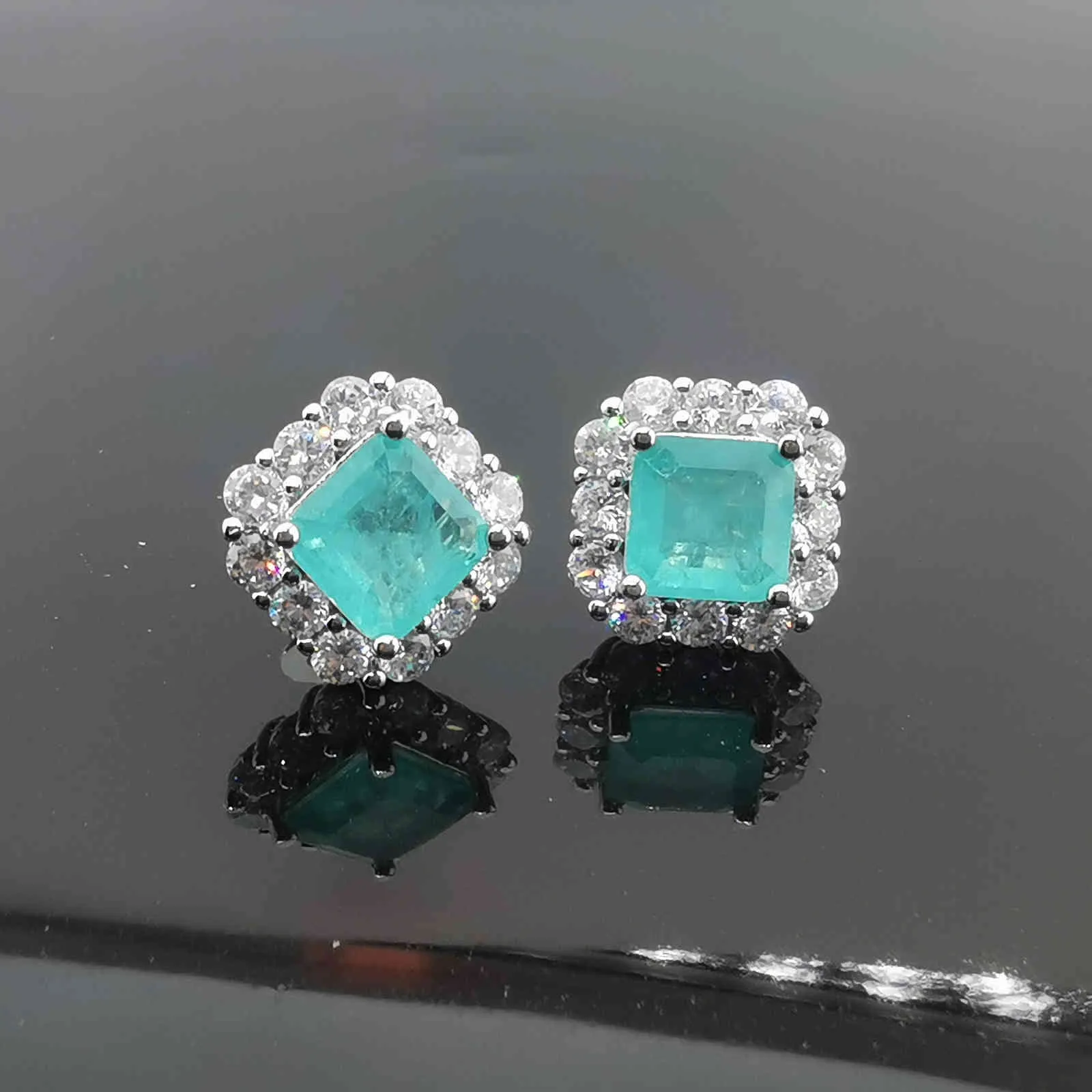 FFGems orecchino d'argento con tormalina smeraldo paraiba brasiliana creato quadrato in pietra blu le donne gioielleria intera regalo feste