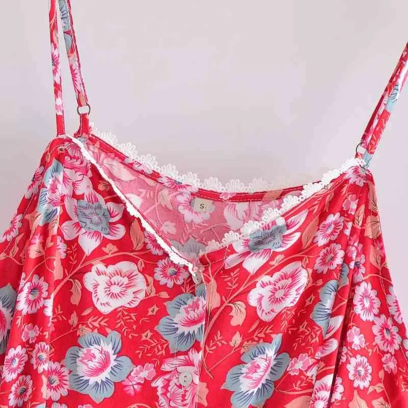 Femmes imprimé fleuri jarretelle Mini robe femme simple boutonnage vêtements décontracté dame lâche Vestido D7528 210430