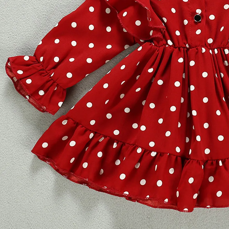 Весна осень девочек платья корейский с длинным рукавом в горошек ослабенца принцесса детская одежда ребёнок банкет 210515