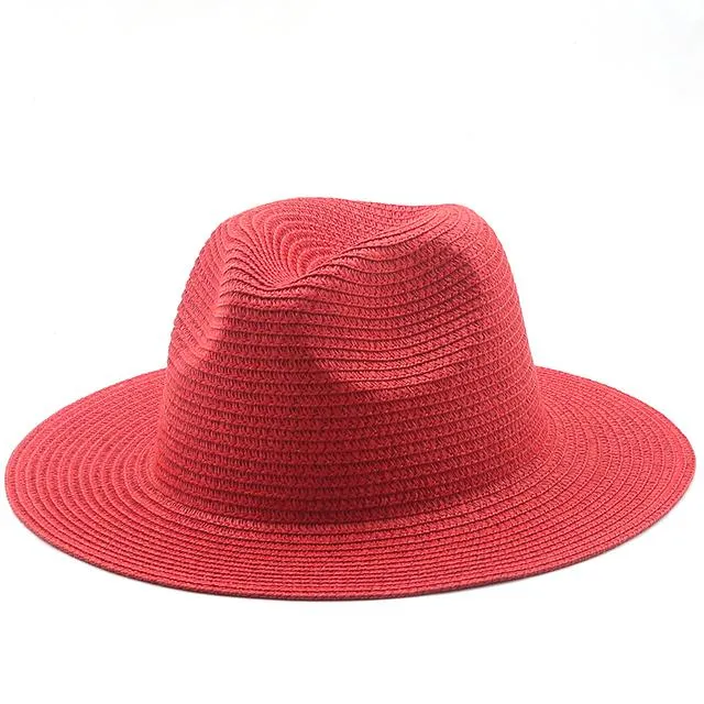 summer women men wide brim solid jazz sun straw Fedora hats outdoor beach travel UV protective handmade