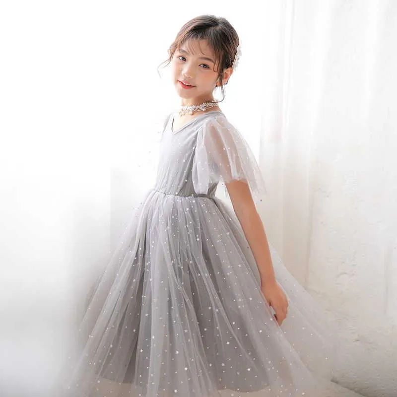 Crianças vestidos para meninas verão starry céu super fada princesa malha adolescentes vestido roupas e22101 210610