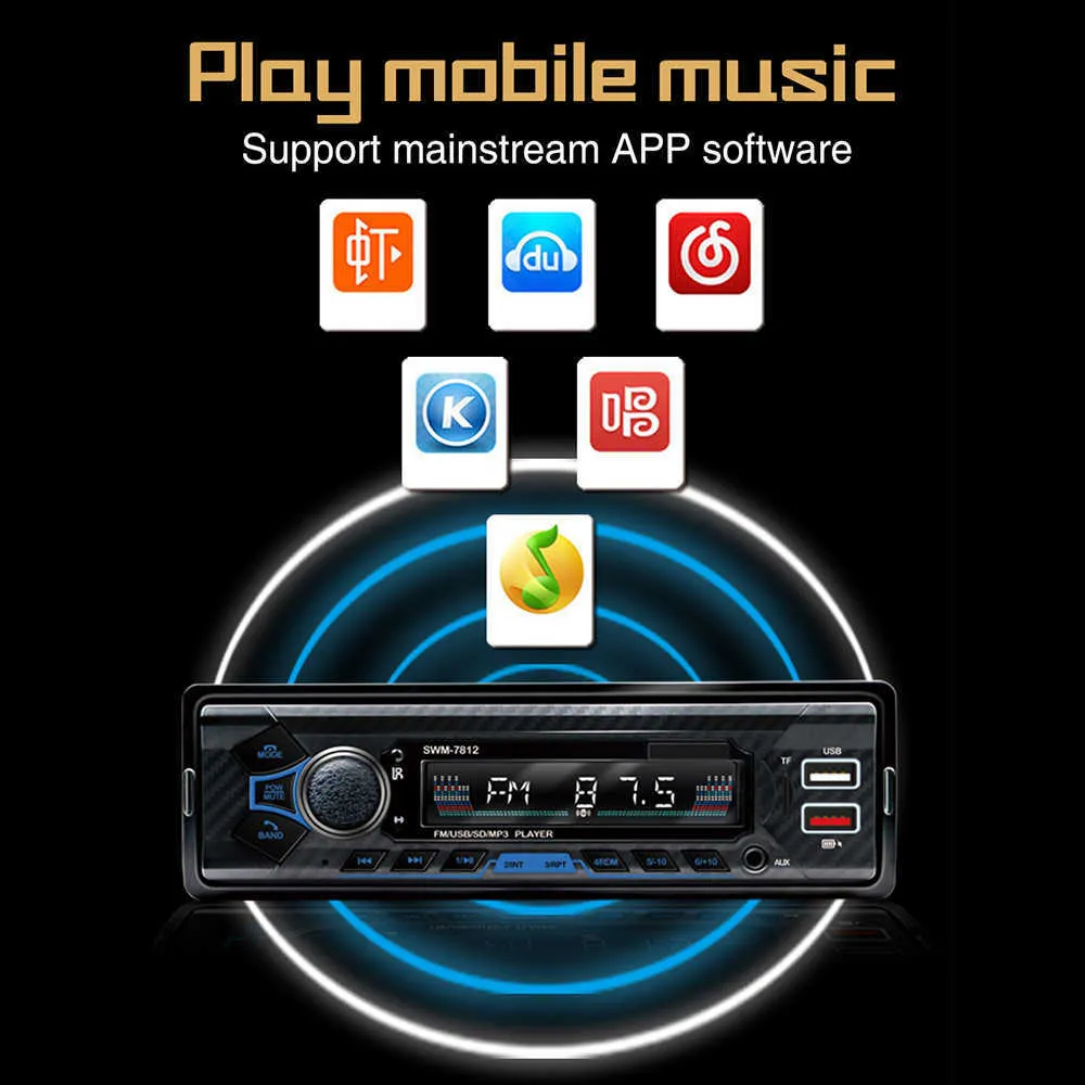 Car Universal 1DIN Smart Car Stereo HiFi Music Bluetoooth-Compatible Receiver MP3 player FM Automatic Multimedia Audio Player
