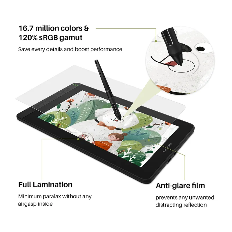 Huion New Arrival Kamvas 12 11.6 inches Teckningsmonitor Digital Grafik Tablet med ± 60 Tilt 120% SRGB Distansutbildning