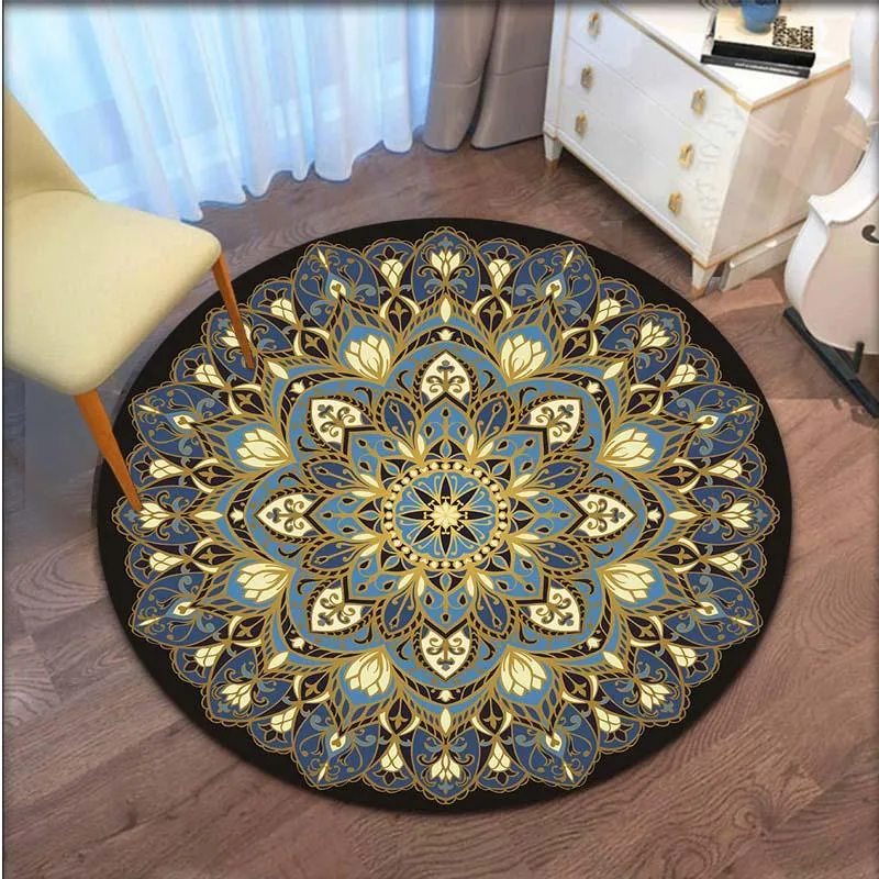 Dywany retro mandala okrągły dywan do salonu nordycka dla dzieci matka anty slip komputerowy krzesło sypialnia dywanika dekoracje domu248k