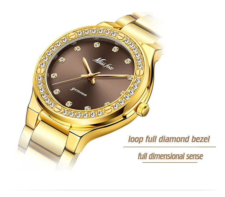エレガントな女性の腕時計の女性の腕時計日本のMOVT 30M防水ゴールド高価なアナログジュネーブクォーツ