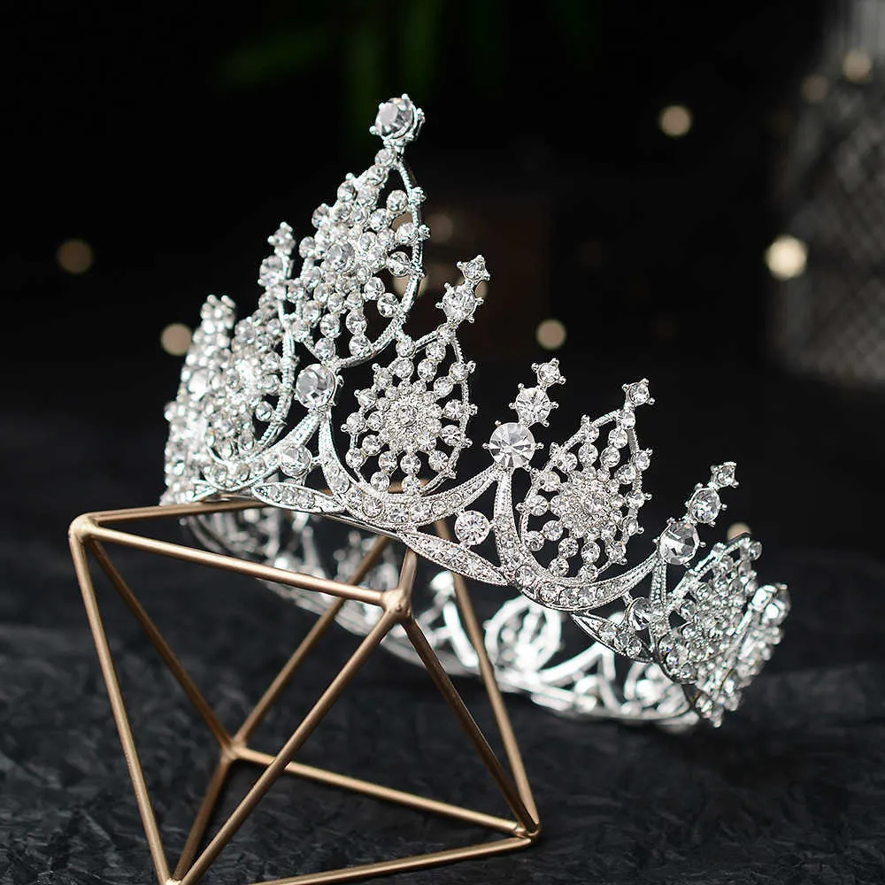 Baroque Round Tiaras Star Crowns Crystal Heart Wedding Hair Accessories Queen Princess Diadem Bridal Head Ornaments 210707