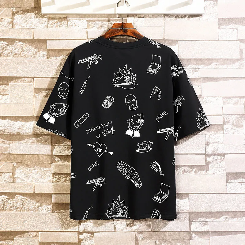 Camiseta de gran tamaño para hombre de SingleRoad, camiseta de Hip Hop de algodón con estampado completo de Anime, ropa informal japonesa para hombre, camiseta Harajuku para hombre 210410