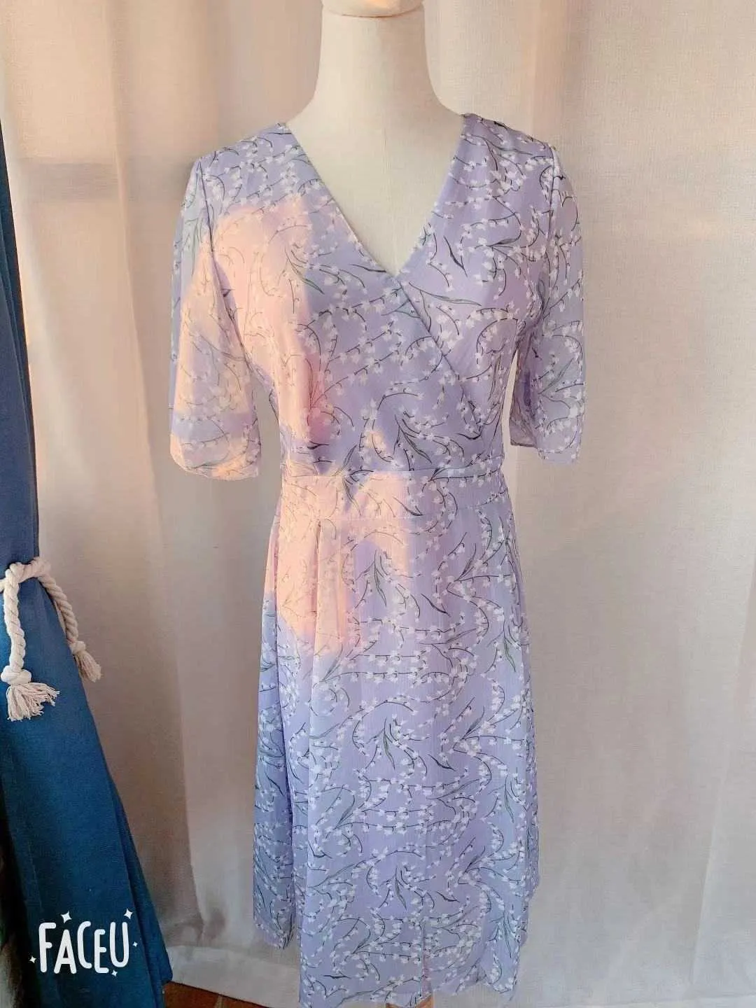 プラスサイズの新しい夏のドレスの女の子BOHOパーティーシフォン女性ヴィンテージドレス紫色の印刷半袖女性のドレスローブvestido x0521