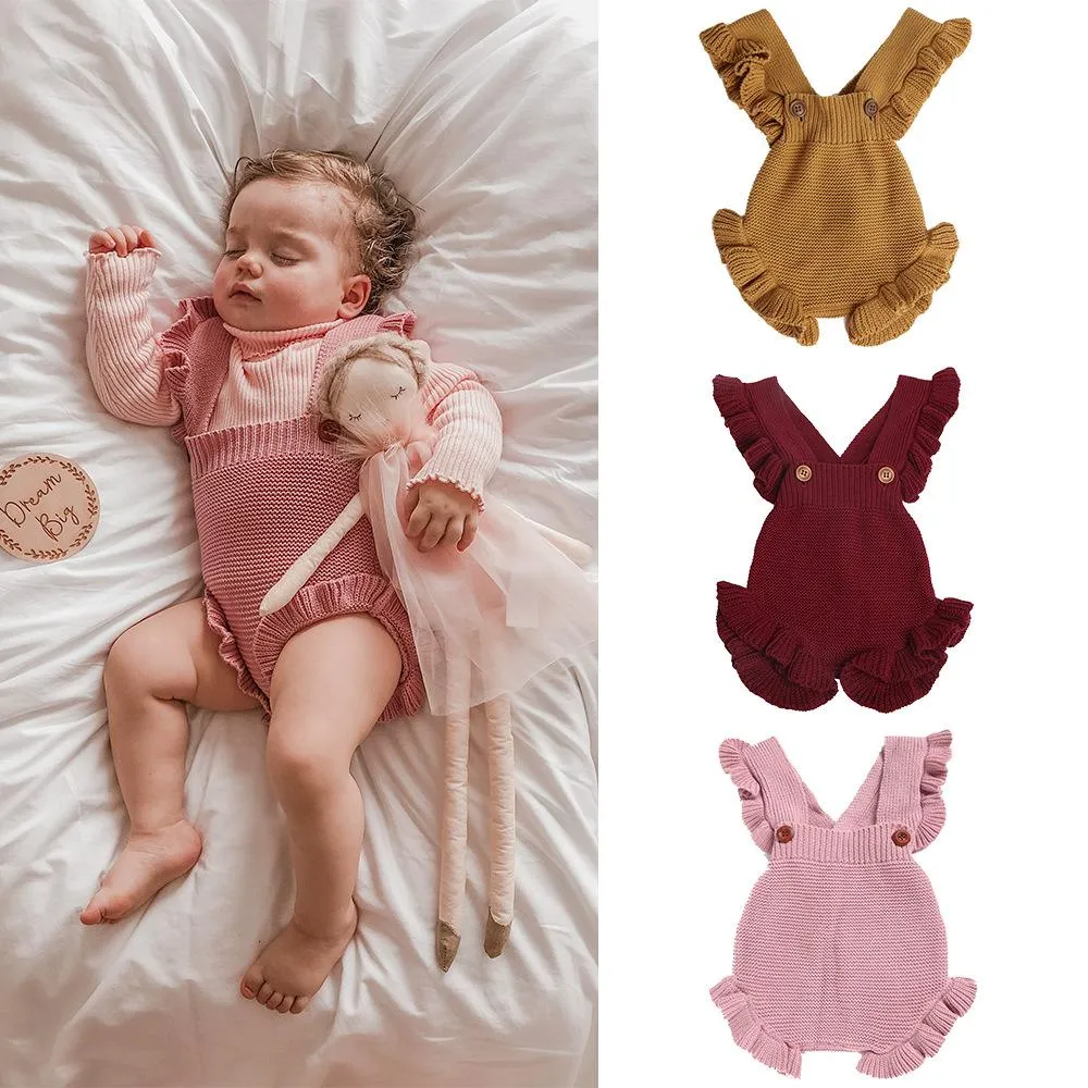 Verão Recém-nascido Malhas Romper Bebé Menino Roupas Bodysuit Crianças Meninos Sem Mangas Ruffled Strap Jumpsuit Roupas