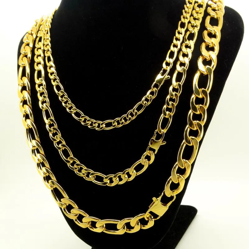 Цепочки с покрытием из золота 18 карат, ожерелье шириной 6 мм для мужчин, мужчин и женщин, модные украшения, цепочка Фигаро из нержавеющей стали 20 дюймов-363048