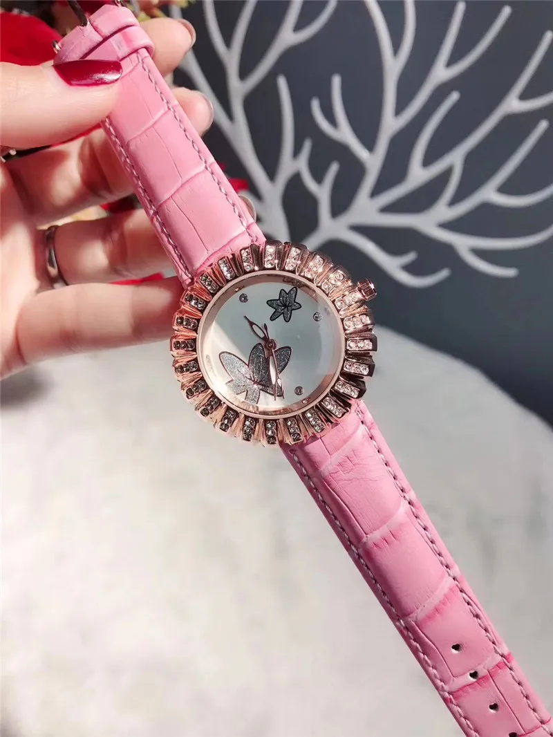 Fashion Brand Watches Women Lady girl Crystal flower style Leather strap quartz wrist Watch CHA28