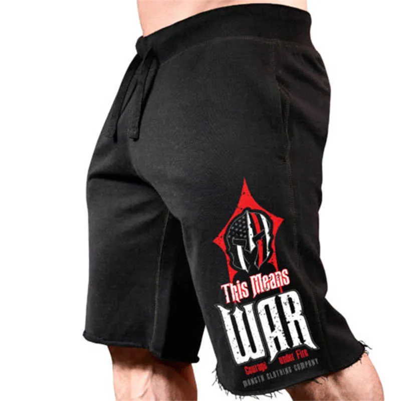 Hommes D'été Lâche Coton Imprimé Casual Shorts Fitness Workout Gym Vêtements Jogging Sweatshorts Genou Longueur Plus La Taille Court Homme X0628