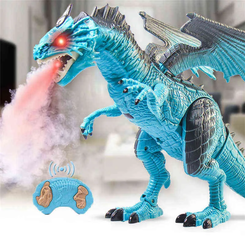 45 CM Dinosaure Pulvérisation Dragon Roar Marche Électrique Télécommande Simulation Modèle Animal Enfants Jouets Enfants Garçons Cadeau D'anniversaire 211027