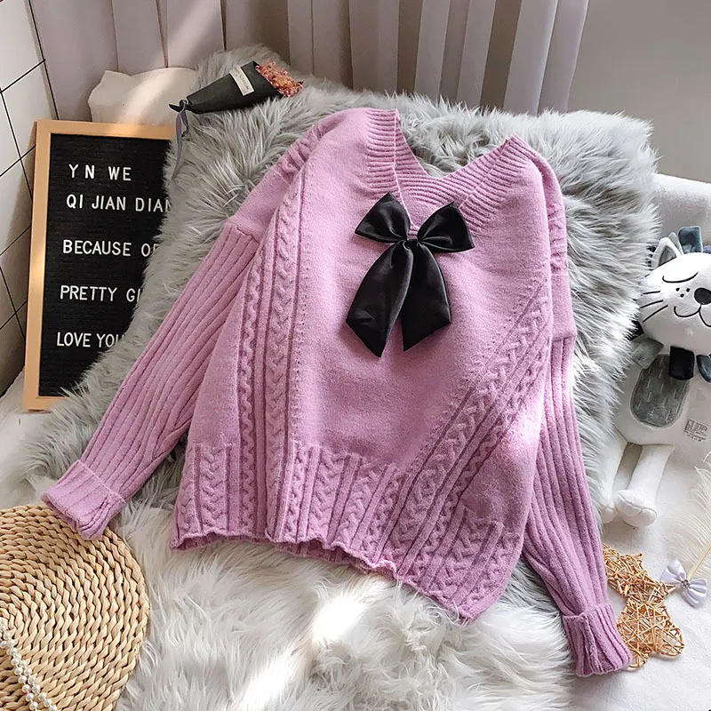 H.SA Autumn Winter Women Sweater Knit Pullover and Bow Tied Fashion Skirts Suit Pull Jumpers Sueter Mujer 210417