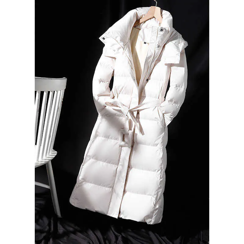Piumino invernale da donna taglie forti piumino caldo 10XL cappotto moda cintura cappuccio nero rosso bianco 211018